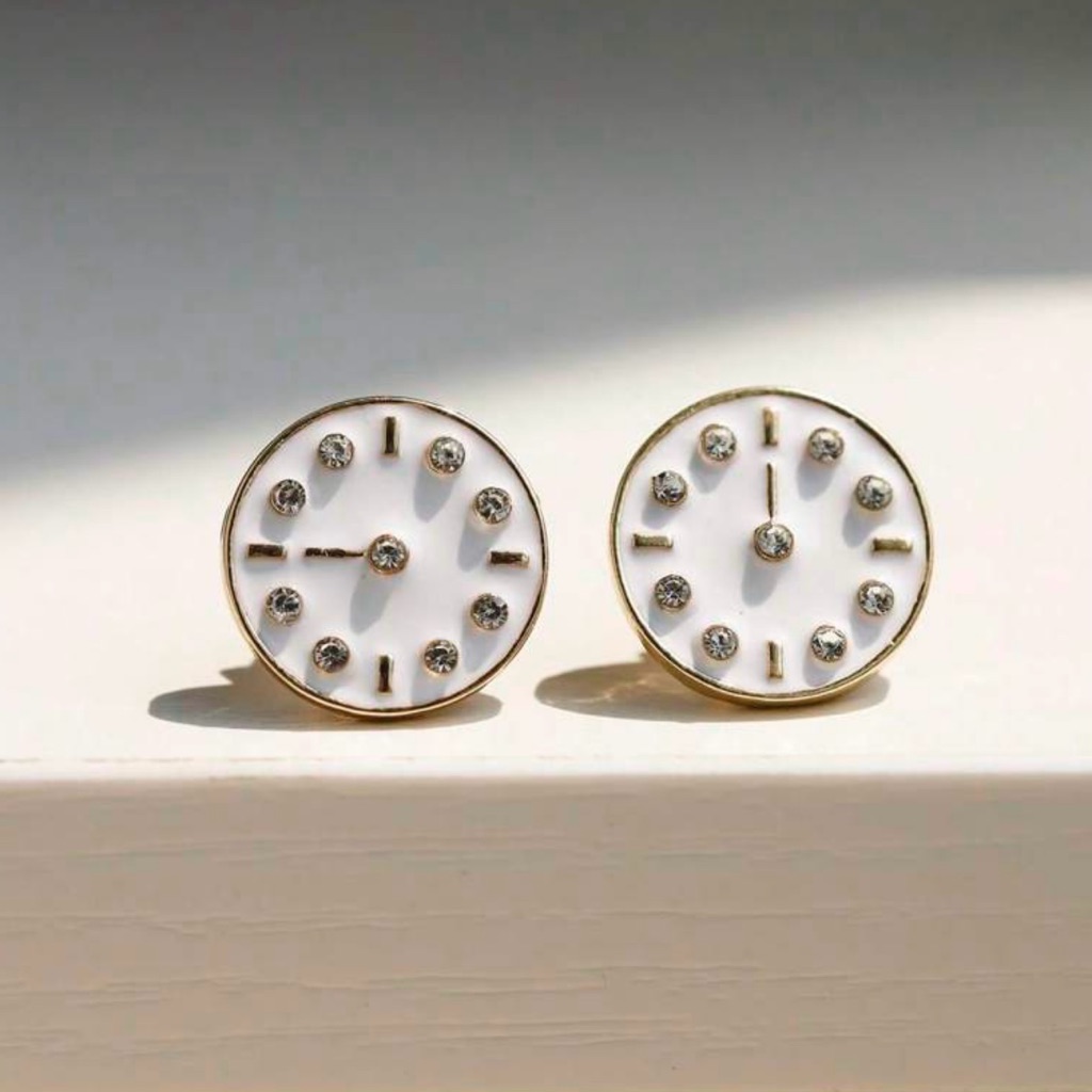 White Analog Clock Face Watch Timepiece Wristwatch Chronometer Stopwatch Studs